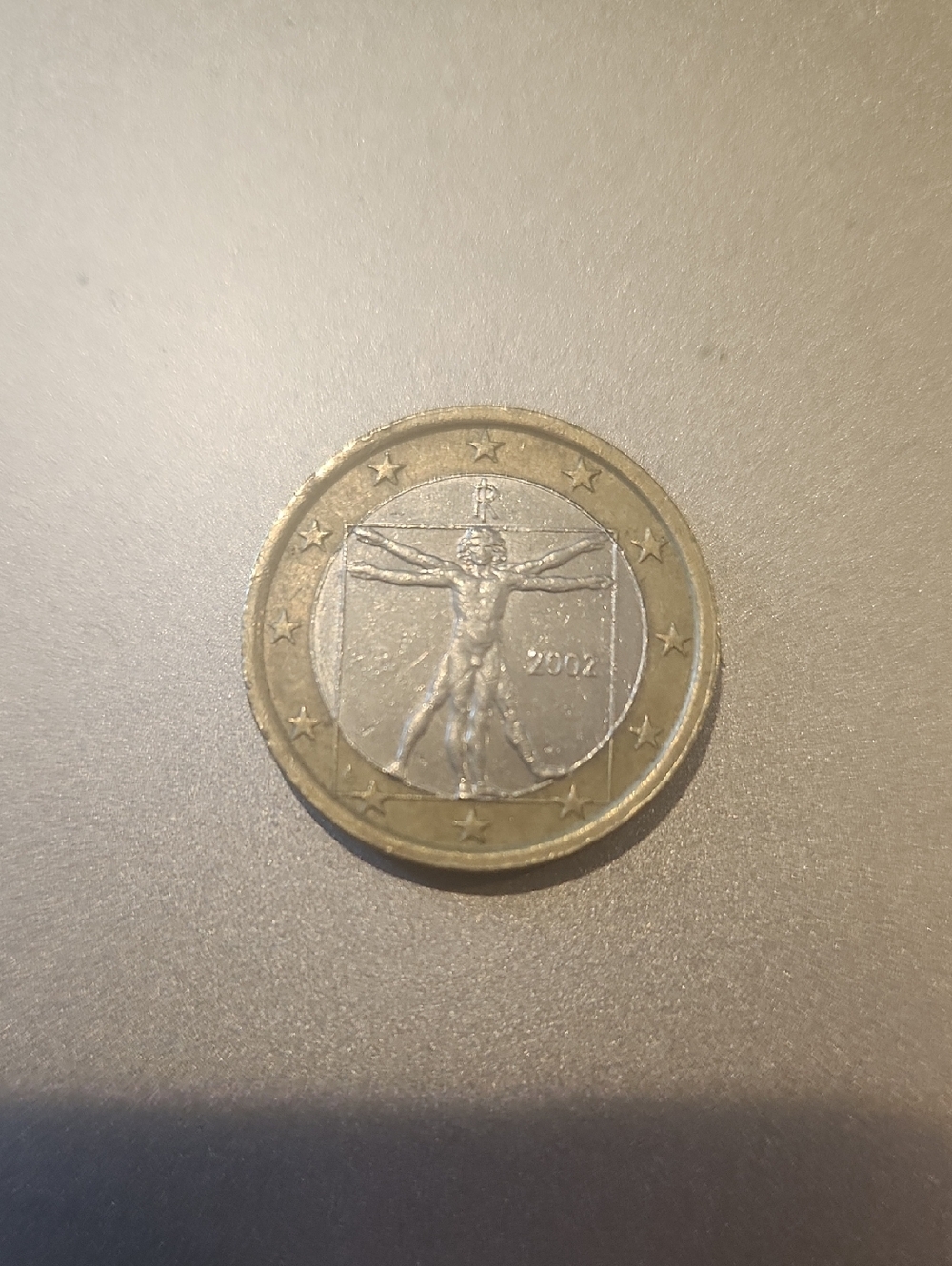 Da Vinci 1 Euro Coin Featuring Vitruvian Man - Gold & Silver Tone